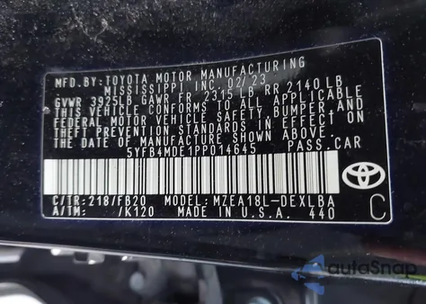 2023 Toyota Corolla Le from USA, damaged, VIN 5YFB4MDE1PP014645